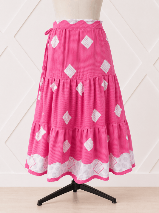 Festive plus Drawstring Skaya Tiered Skirt-J0135 - Rangeelaa- Fairtrade Sustainable Women's Clothingskirts