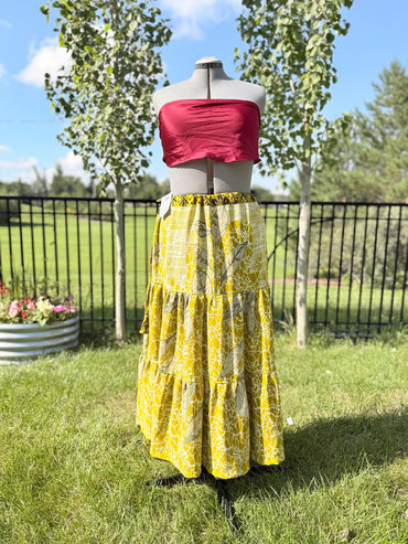 Festive Regular Ankle Drawstring Skaya Tiered Skirt - J0134 - Rangeelaa - Fairtrade Sustainable Women's Clothing