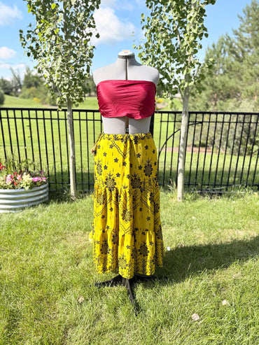 Festive Regular Ankle Drawstring Skaya Tiered Skirt - J0134 - Rangeelaa - Fairtrade Sustainable Women's Clothing