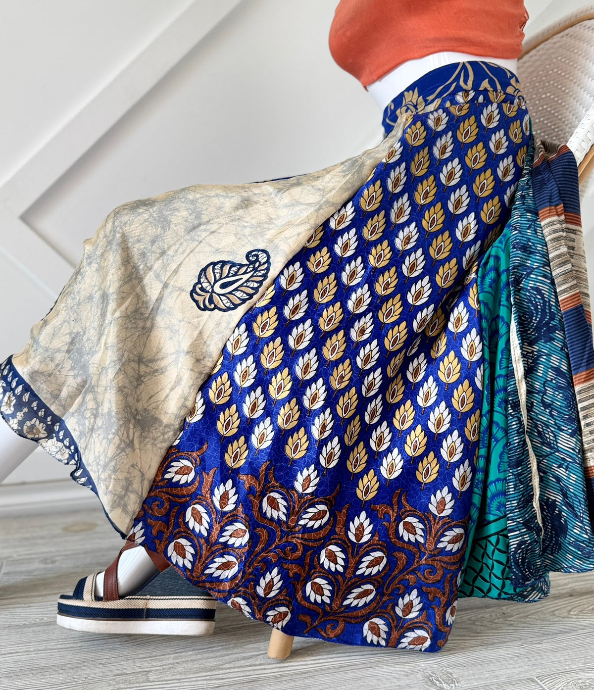 Festive Regular Calf Patch work Wrap Skirt-FS002 - Rangeelaa- Fairtrade Sustainable Women's Clothingskirts