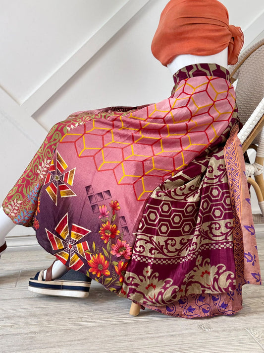 Festive XL Ankle Patch work Wrap Skirt-CS007 - Rangeelaa- Fairtrade Sustainable Women's Clothingskirts