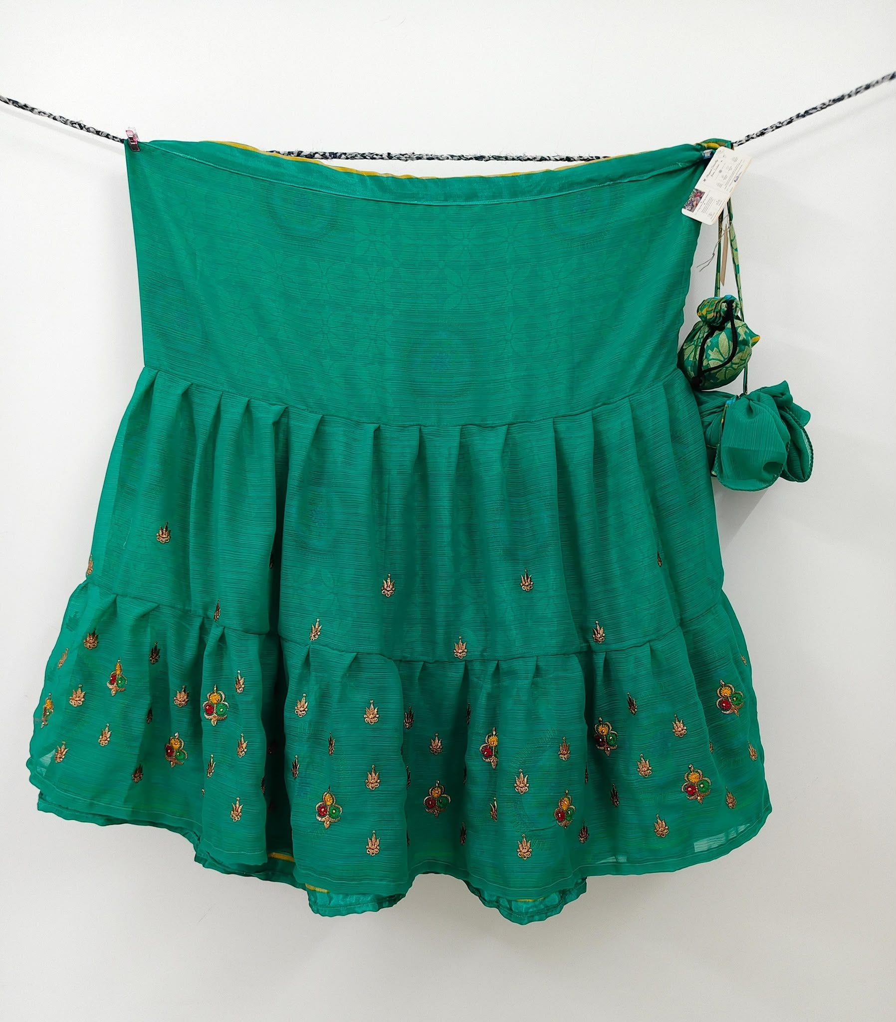 Maria.G-Embroidery Premium XL Ankle Drawstring Skaya Tiered Skirt with scarf - Rangeelaa- Fairtrade Sustainable Women's Clothing