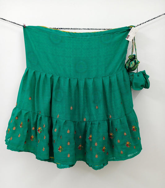 Maria.G-Embroidery Premium XL Ankle Drawstring Skaya Tiered Skirt with scarf - Rangeelaa- Fairtrade Sustainable Women's Clothing