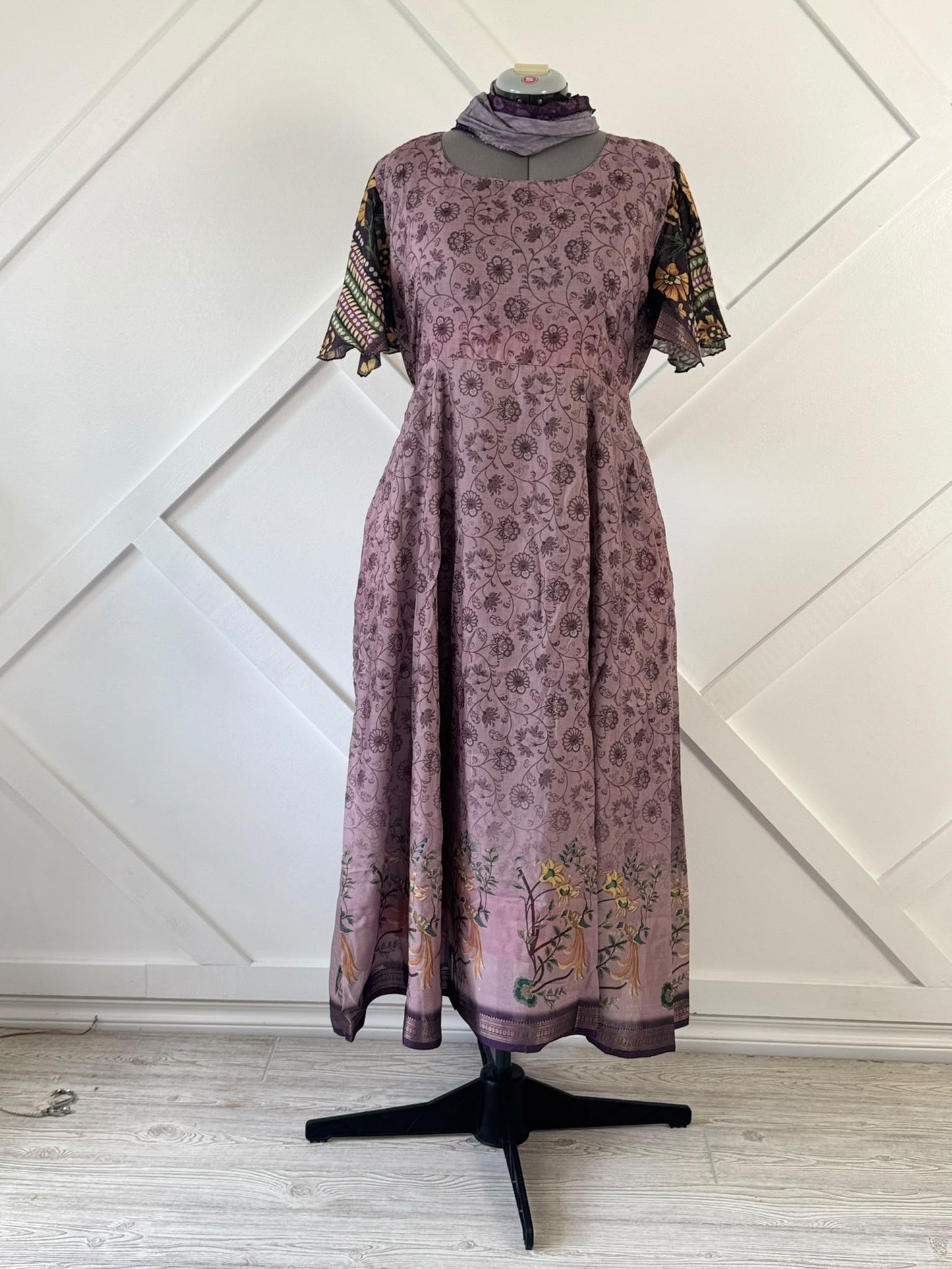 Nina.P-Dola Silk Regular Lined Rani Dress with scarf - Rangeelaa- Fairtrade Sustainable Women's Clothingdresses
