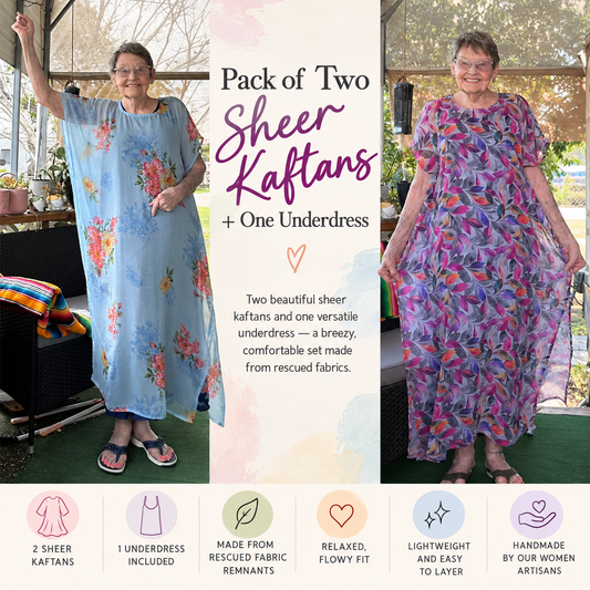 Pack of Two Sheer Kaftans + FREE Underdress - Rangeelaa- Fairtrade Sustainable Women's Clothing