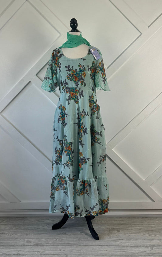 Petite Regular Lined Ganga Dress with scarf-CD007 - Rangeelaa- Fairtrade Sustainable Women's Clothing
