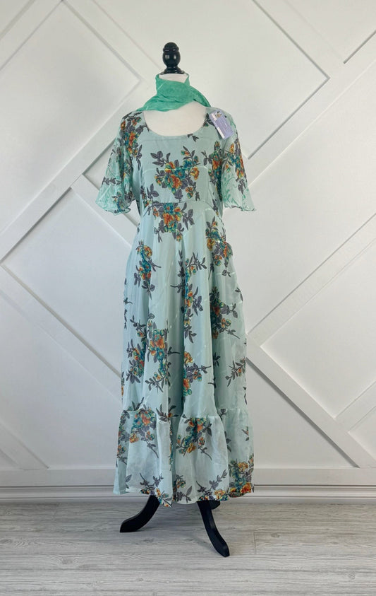 Petite Regular Lined Ganga Dress with scarf-CD007 - Rangeelaa- Fairtrade Sustainable Women's Clothingdresses