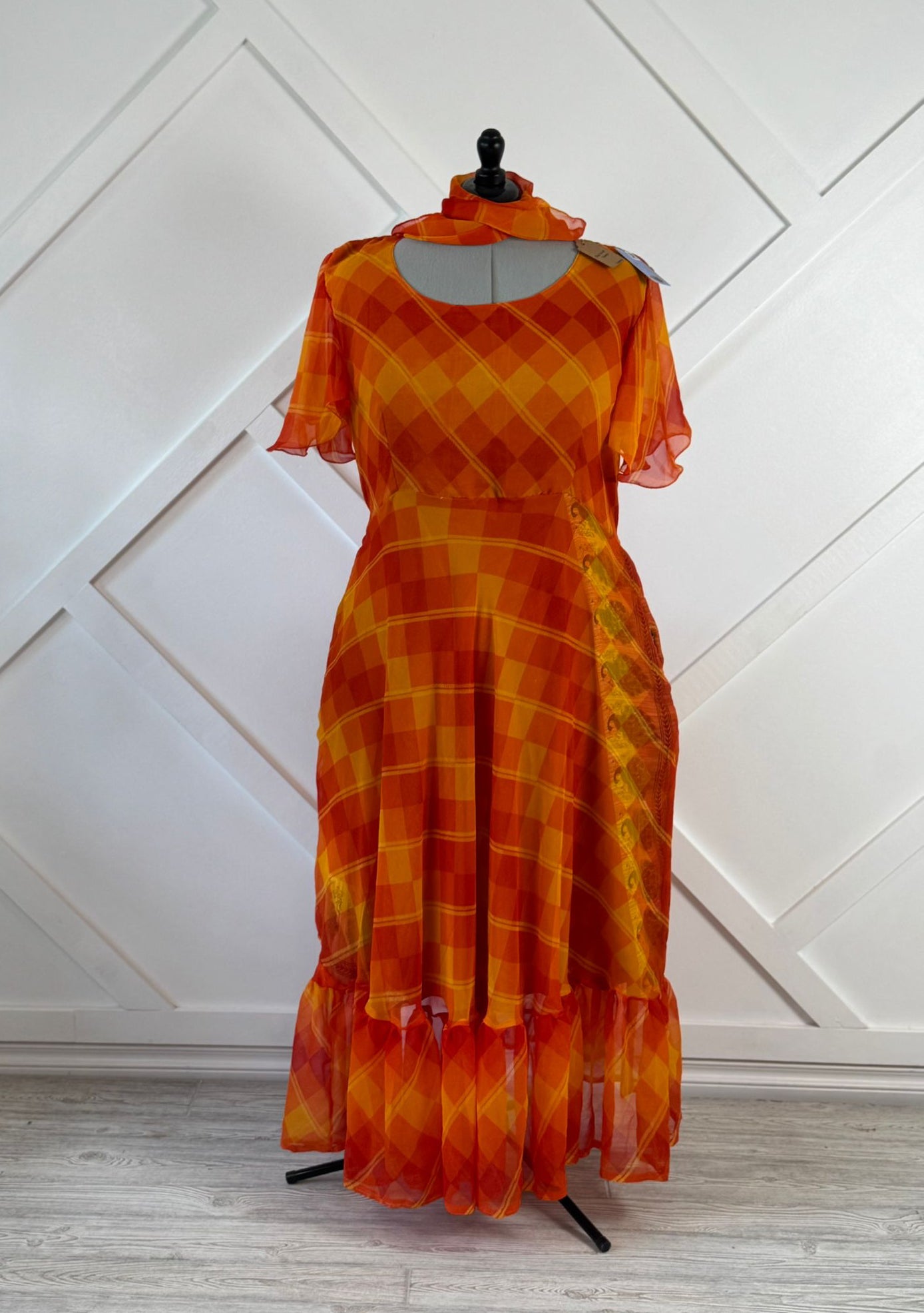 Plus Lined Ganga Dress with scarf-ED007 - Rangeelaa- Fairtrade Sustainable Women's Clothing