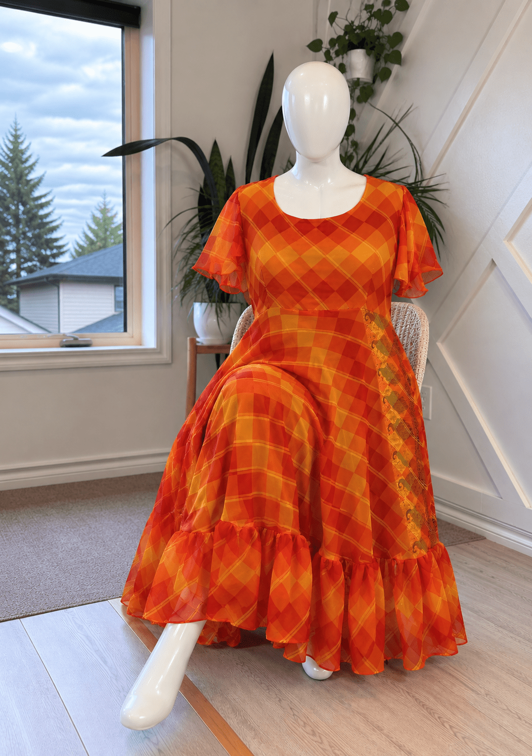 Plus Lined Ganga Dress with scarf-ED007 - Rangeelaa- Fairtrade Sustainable Women's Clothingdresses