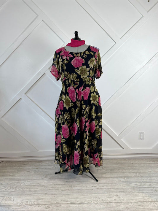 Plus Lined Viya Dress with Scarf-ED004 - Rangeelaa- Fairtrade Sustainable Women's Clothing