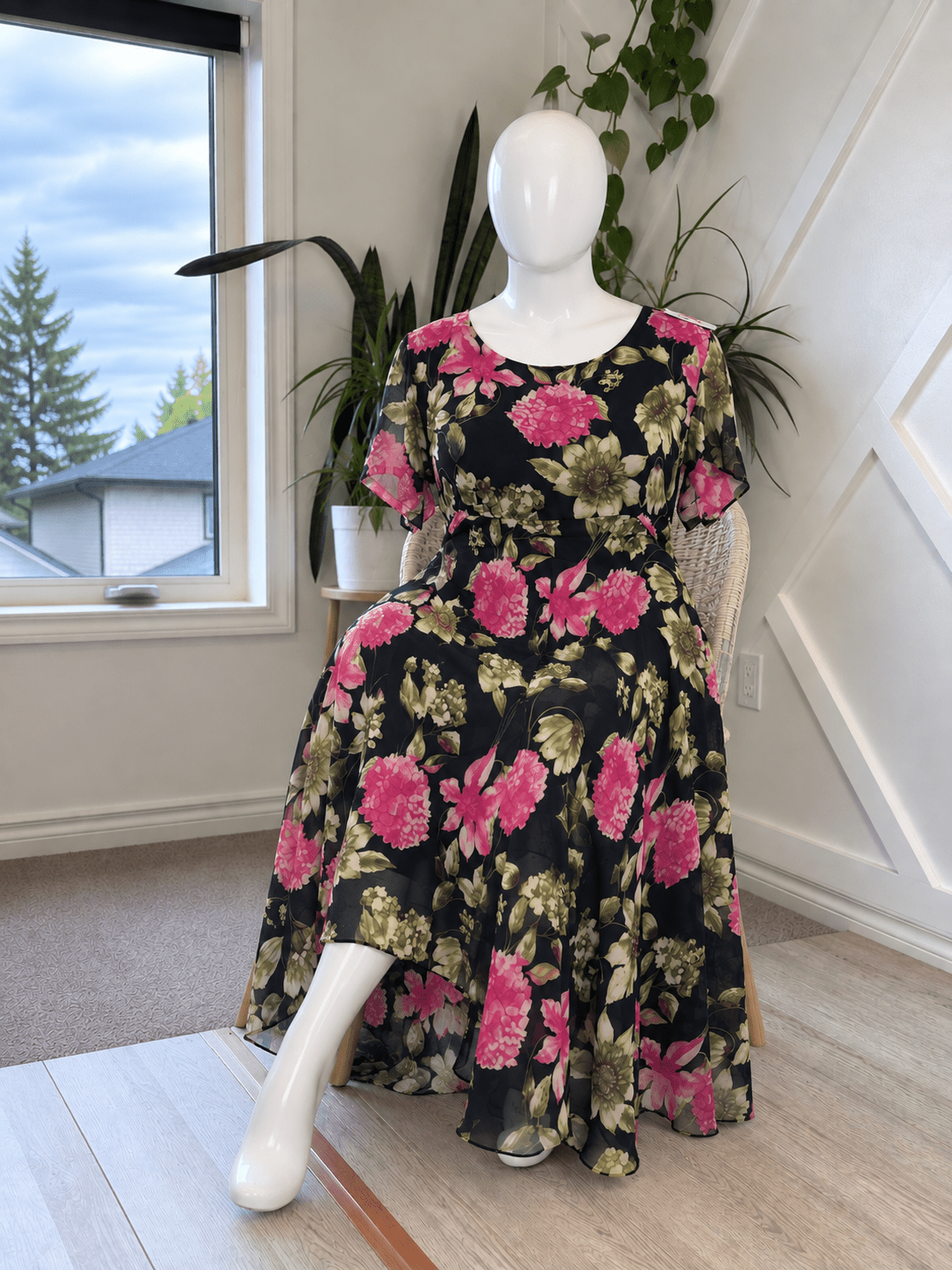 Plus Lined Viya Dress with Scarf-ED004 - Rangeelaa- Fairtrade Sustainable Women's Clothingdresses