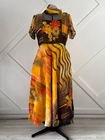 Rachelle. H - Petite Regular Lined Viya Dress with Scarf - Rangeelaa - Fairtrade Sustainable Women's Clothing