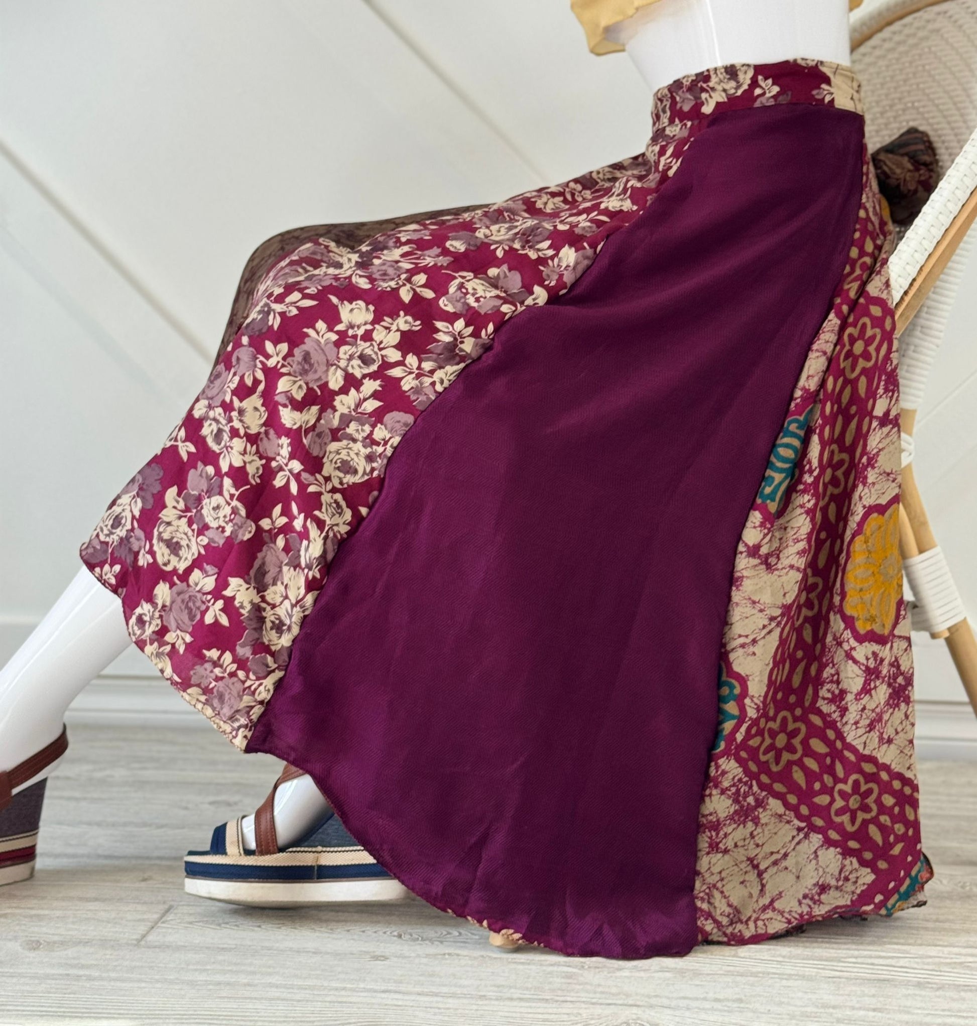 Regular Calf Patch work Wrap Skirt-P001 - Rangeelaa- Fairtrade Sustainable Women's Clothing