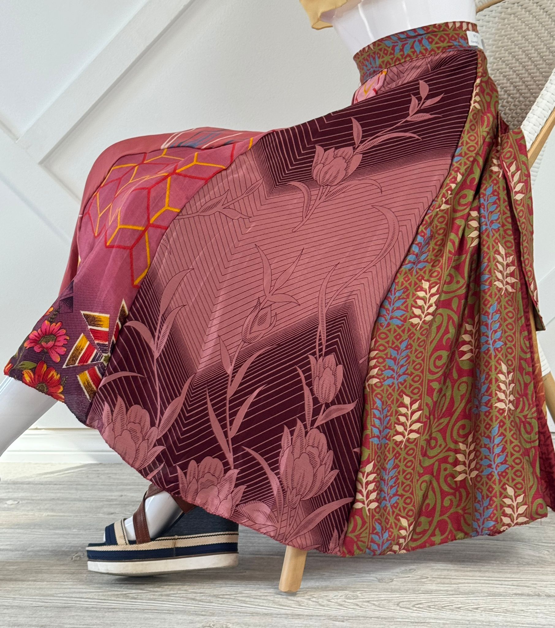 Regular Calf Patch work Wrap Skirt-P003 - Rangeelaa- Fairtrade Sustainable Women's Clothing