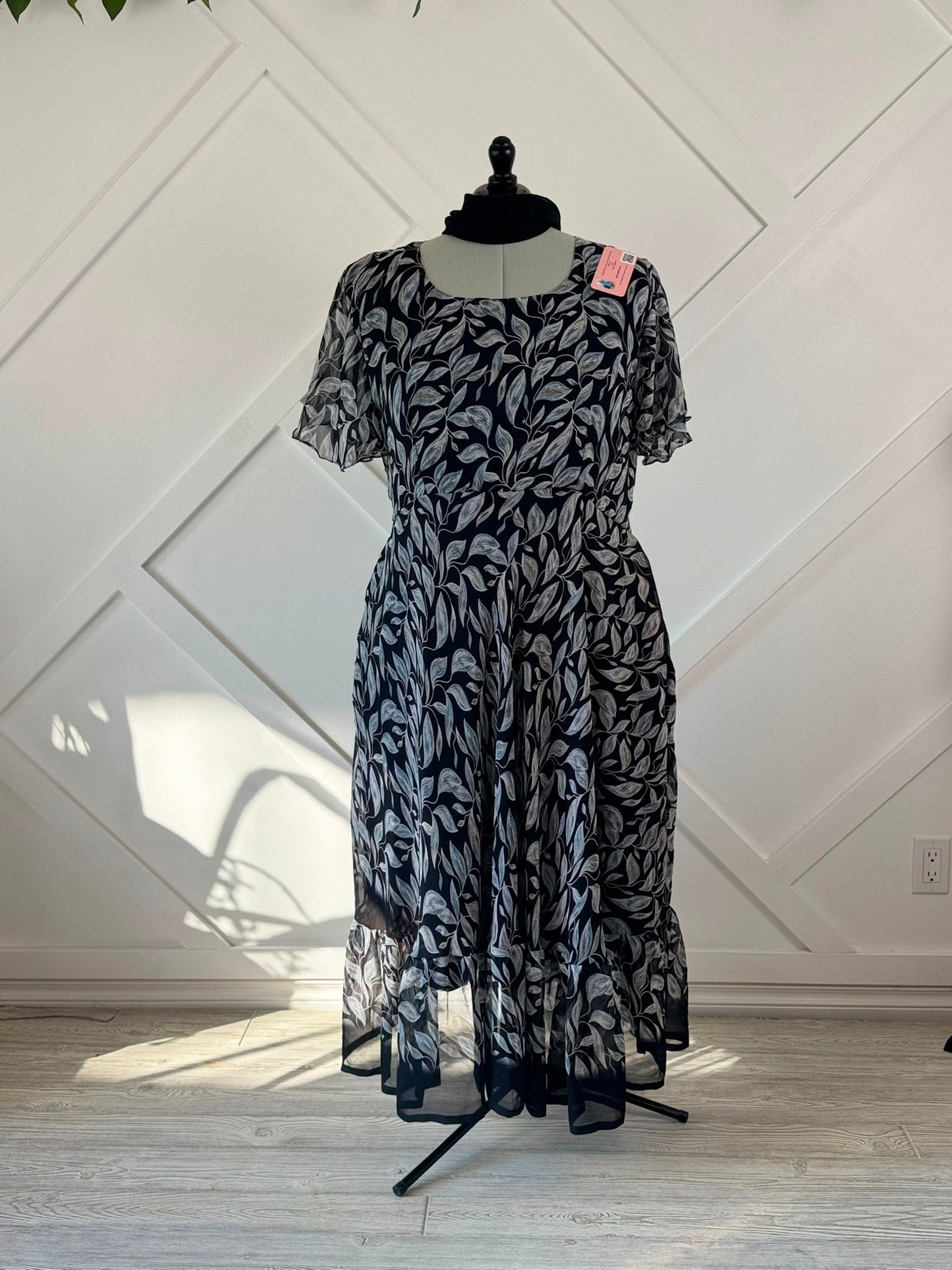 Plus Lined Ganga Dress with scarf-FD010