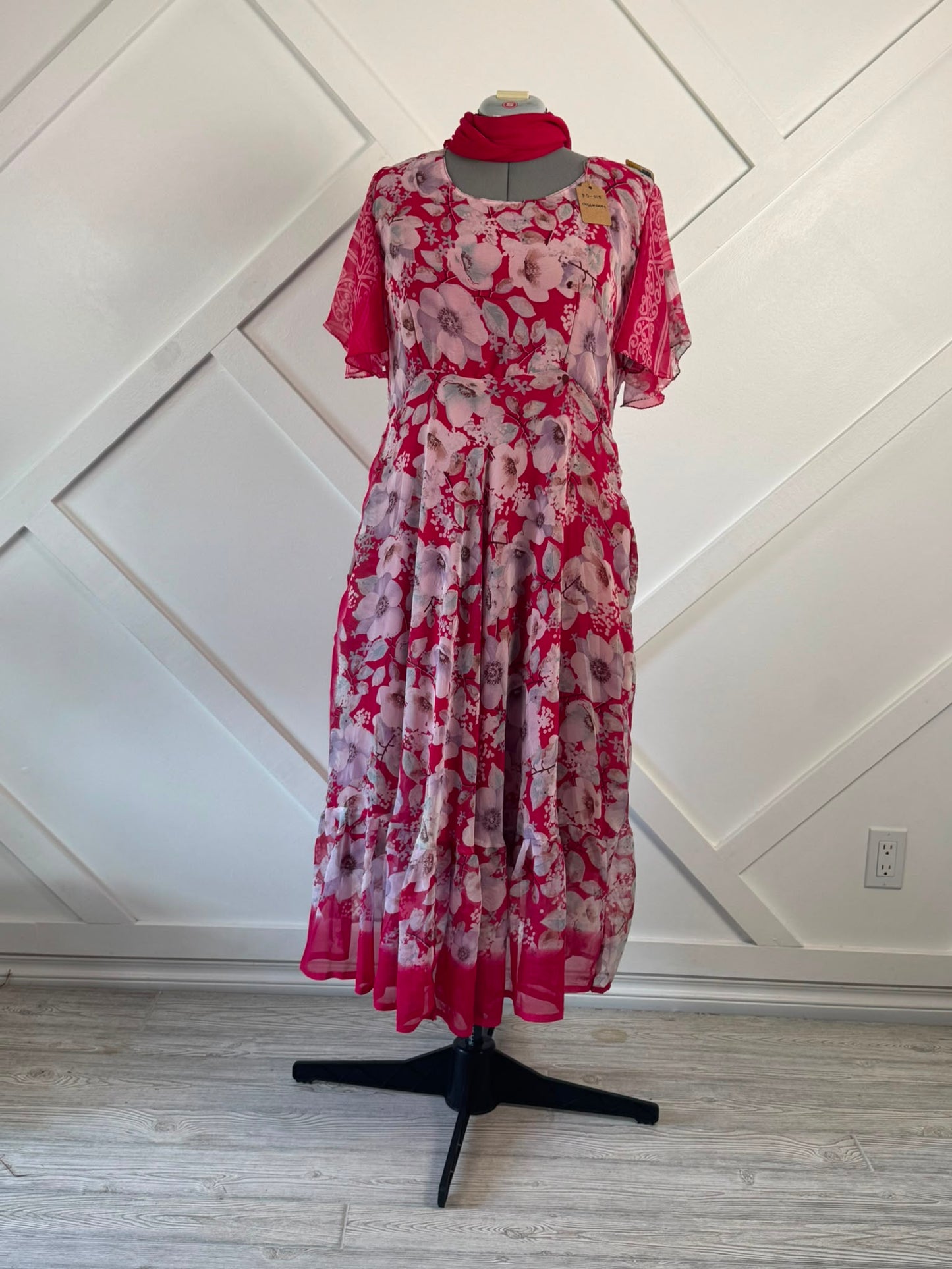 Regular Lined Ganga Dress with scarf-FD015