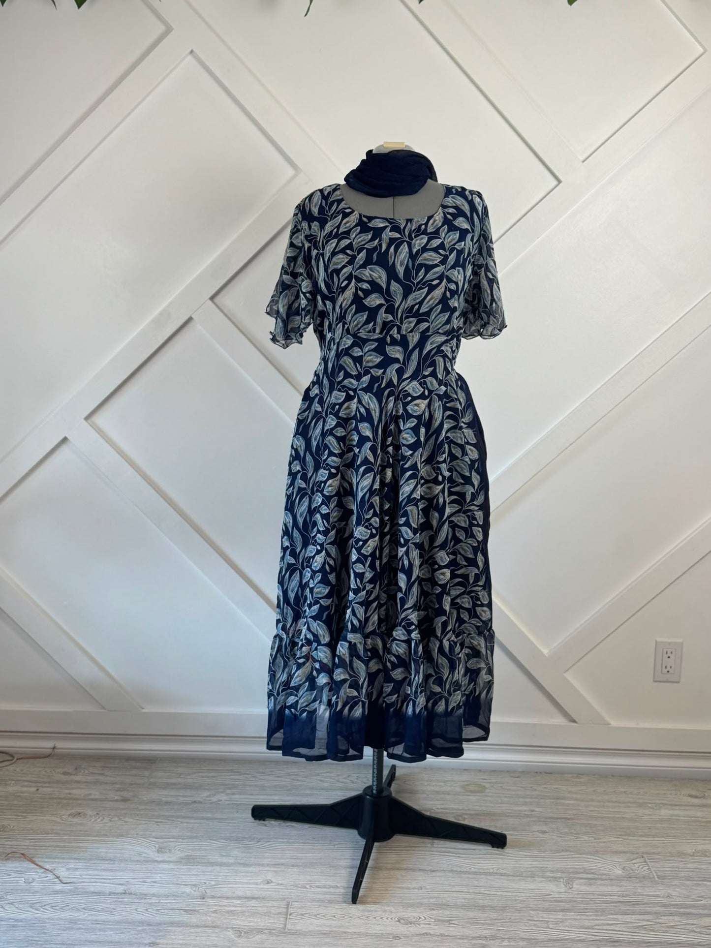 Regular Lined Ganga Dress with scarf-FD003