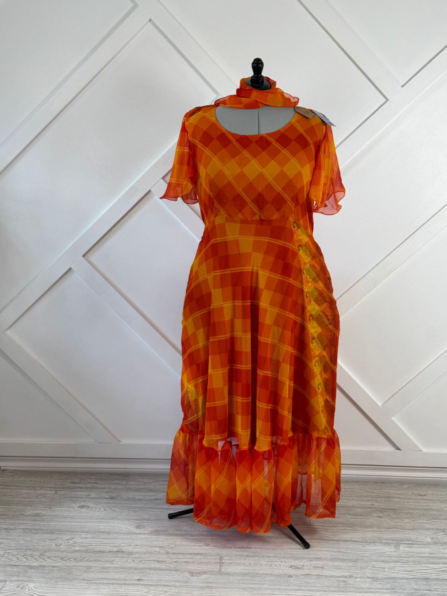 Plus Lined Ganga Dress with scarf-ED007