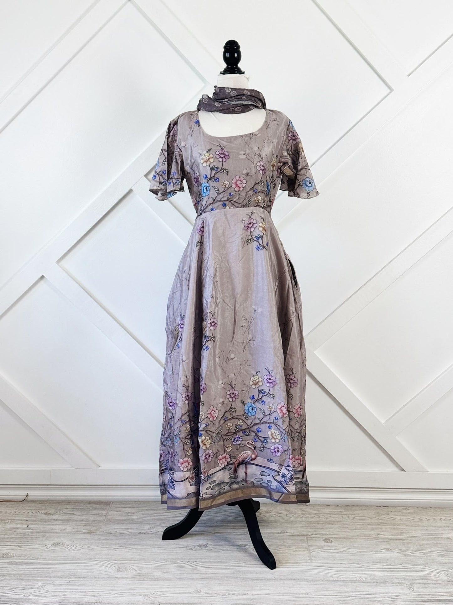 Dola Silk slim Petite Regular Lined  Rani Dress with scarf-ED031