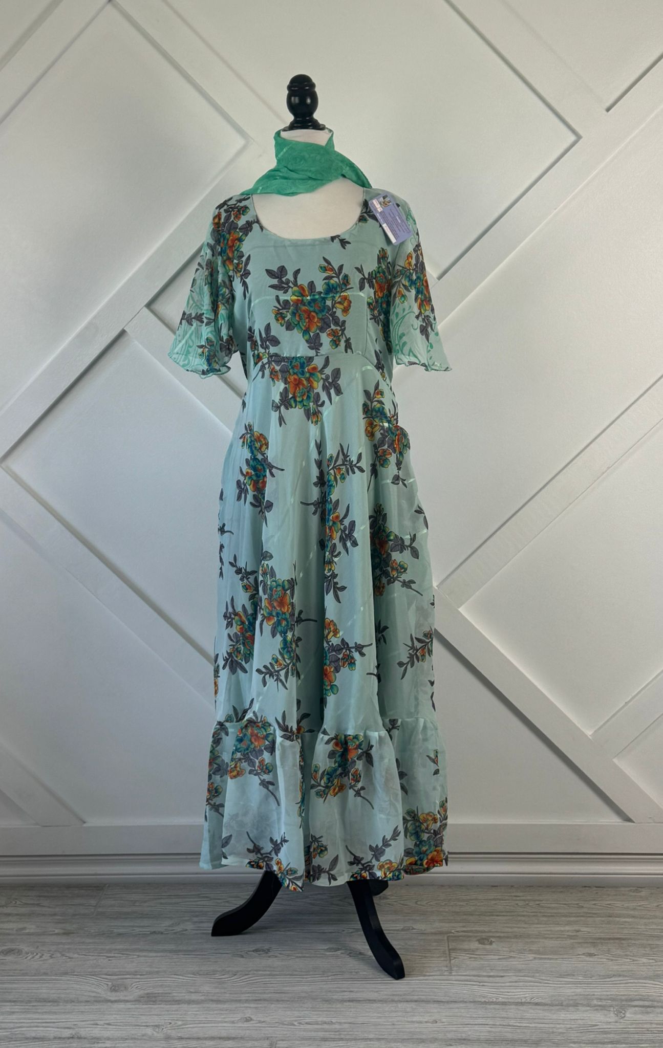 Petite Regular Lined Ganga Dress with scarf-CD007