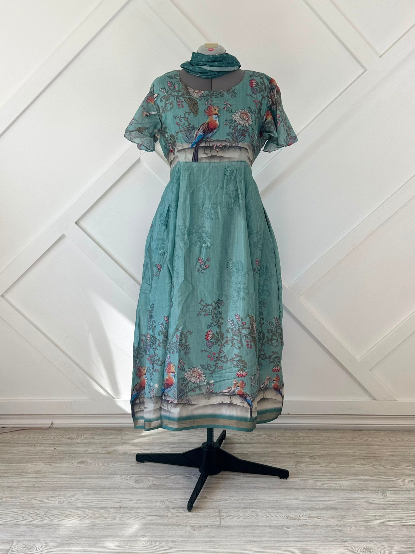 Dola Silk Regular Lined Rani Dress with scarf-ED038