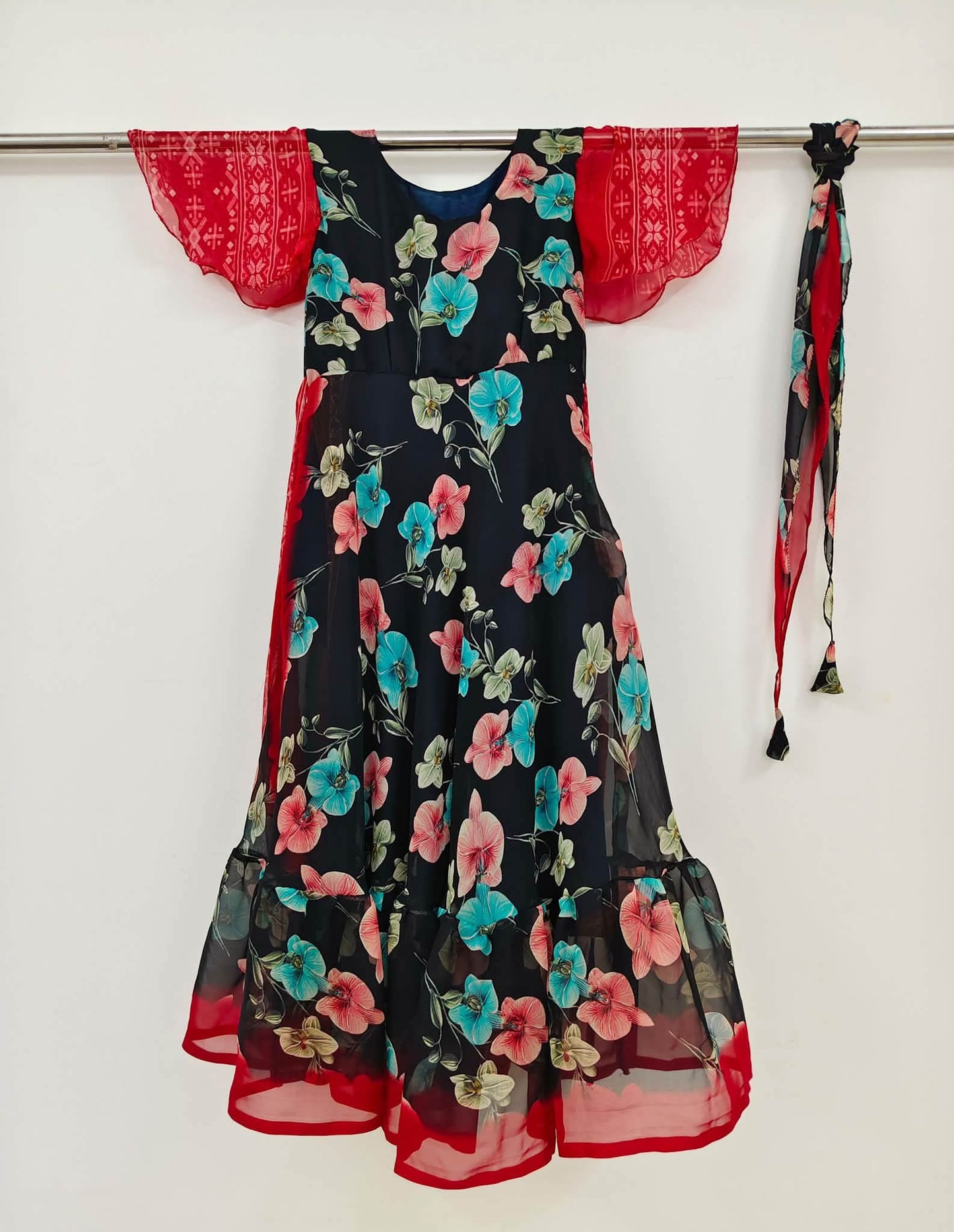 Sarah.B-Petite Regular Lined Ganga Dress with scarf - Rangeelaa- Fairtrade Sustainable Women's Clothingdresses