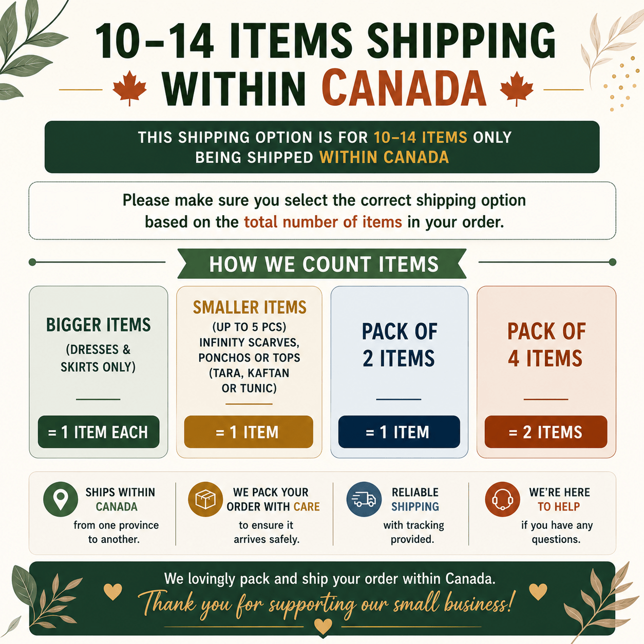 Shipping charges for 10 - 14 Items - Canada - Rangeelaa - Fairtrade Sustainable Women's Clothing