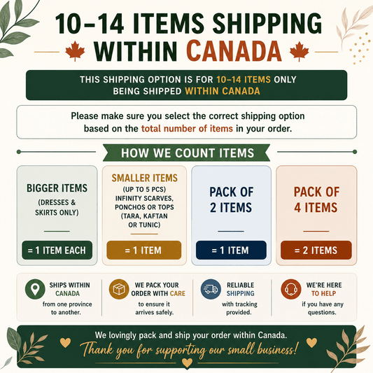 Shipping charges for 10 - 14 Items - Canada - Rangeelaa - Fairtrade Sustainable Women's Clothing