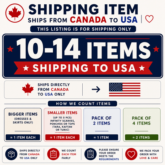 Shipping charges for 10 to 14 items - USA - Rangeelaa - Fairtrade Sustainable Women's Clothing