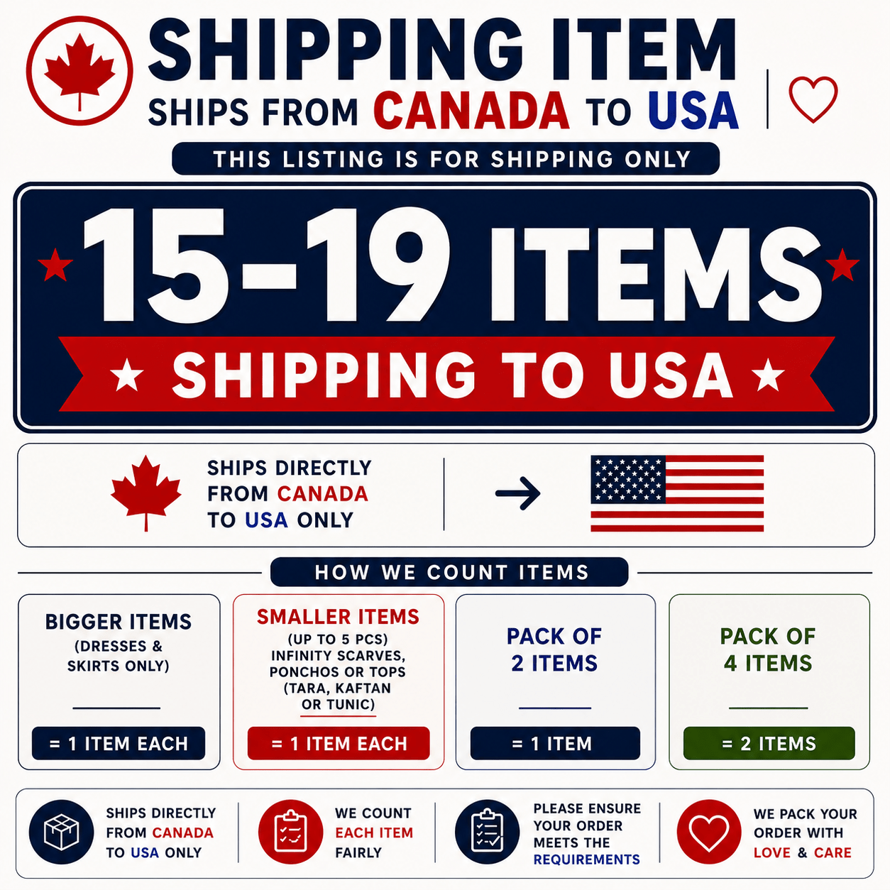 Shipping charges for 15 - 19 items - USA - Rangeelaa - Fairtrade Sustainable Women's Clothing