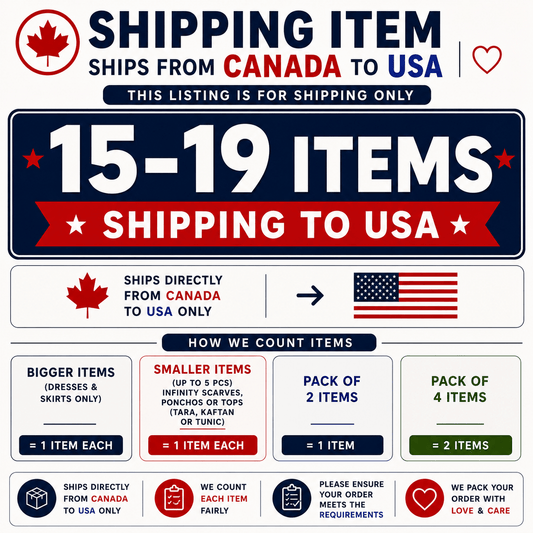 Shipping charges for 15 - 19 items - USA - Rangeelaa - Fairtrade Sustainable Women's Clothing