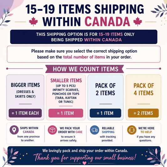 Shipping charges for 15+ Items - Canada - Rangeelaa - Fairtrade Sustainable Women's Clothing