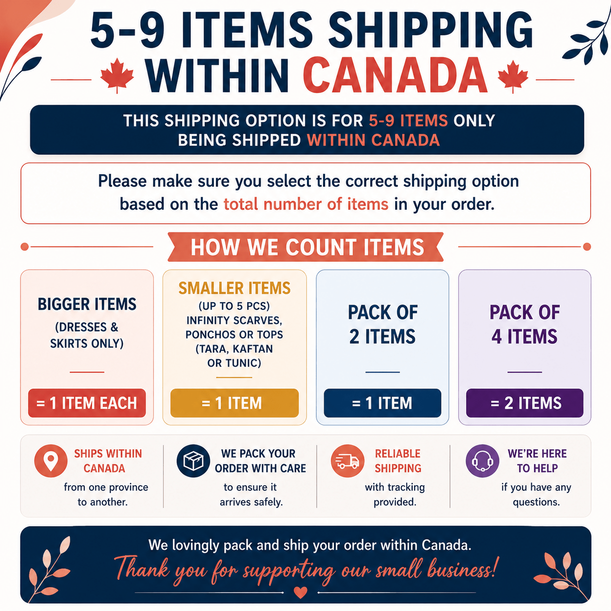 Shipping charges for 5 - 9 Items - Canada - Rangeelaa - Fairtrade Sustainable Women's Clothing