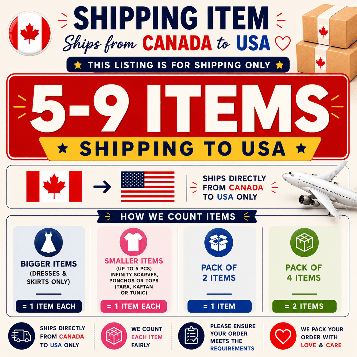 Shipping charges for 5 to 9 items - USA - Rangeelaa - Fairtrade Sustainable Women's Clothing