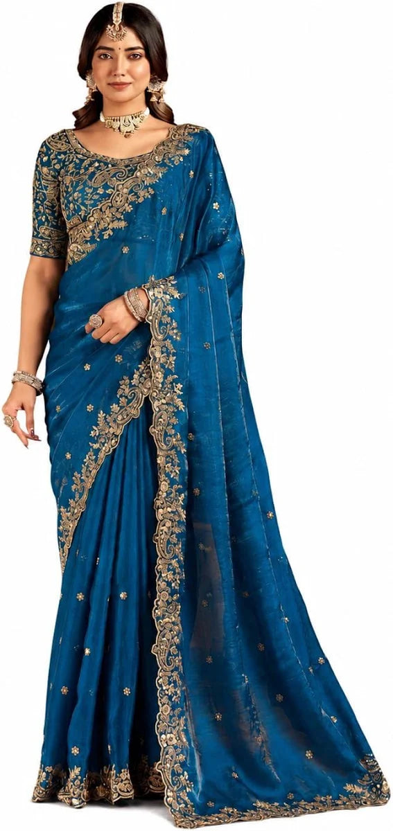 REVOLT FAB Women's Emerald Space Silk Saree