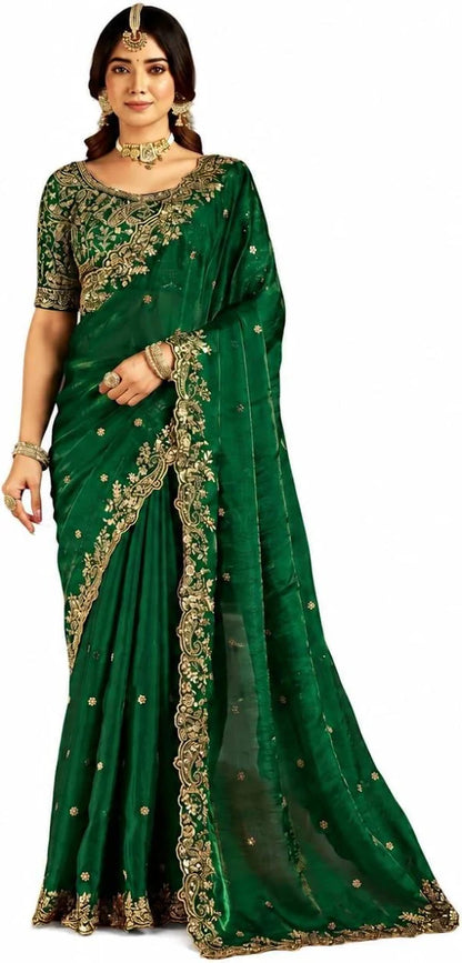 REVOLT FAB Women's Emerald Space Silk Saree