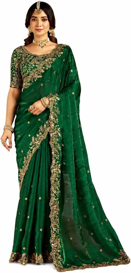 REVOLT FAB Women's Emerald Space Silk Saree