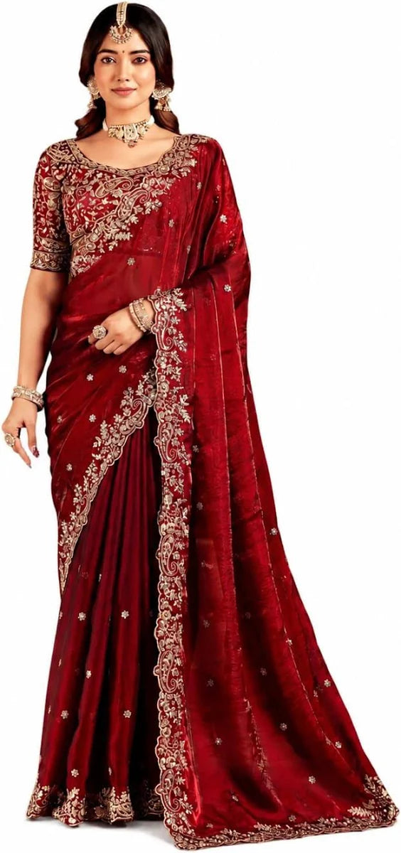 REVOLT FAB Women's Emerald Space Silk Saree