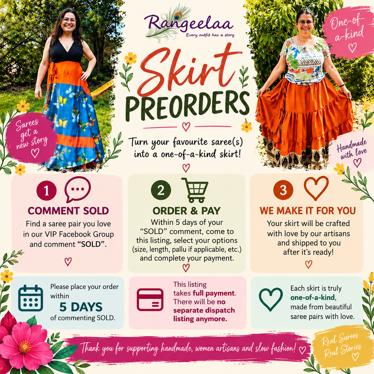 Skirt Preorder Payment - Rangeelaa- Fairtrade Sustainable Women's Clothing