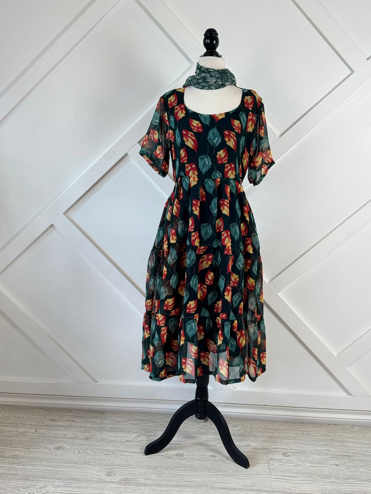 Slim Petite Lined Maya Tiered Dress with scarf-ED019 - Rangeelaa- Fairtrade Sustainable Women's Clothing