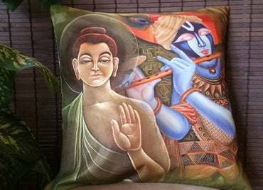 Krishna-Budha Digital print Bohemian Cushion Covers - Rangeelaa- Fairtrade Sustainable Women's ClothingEthnic Cushion Covers