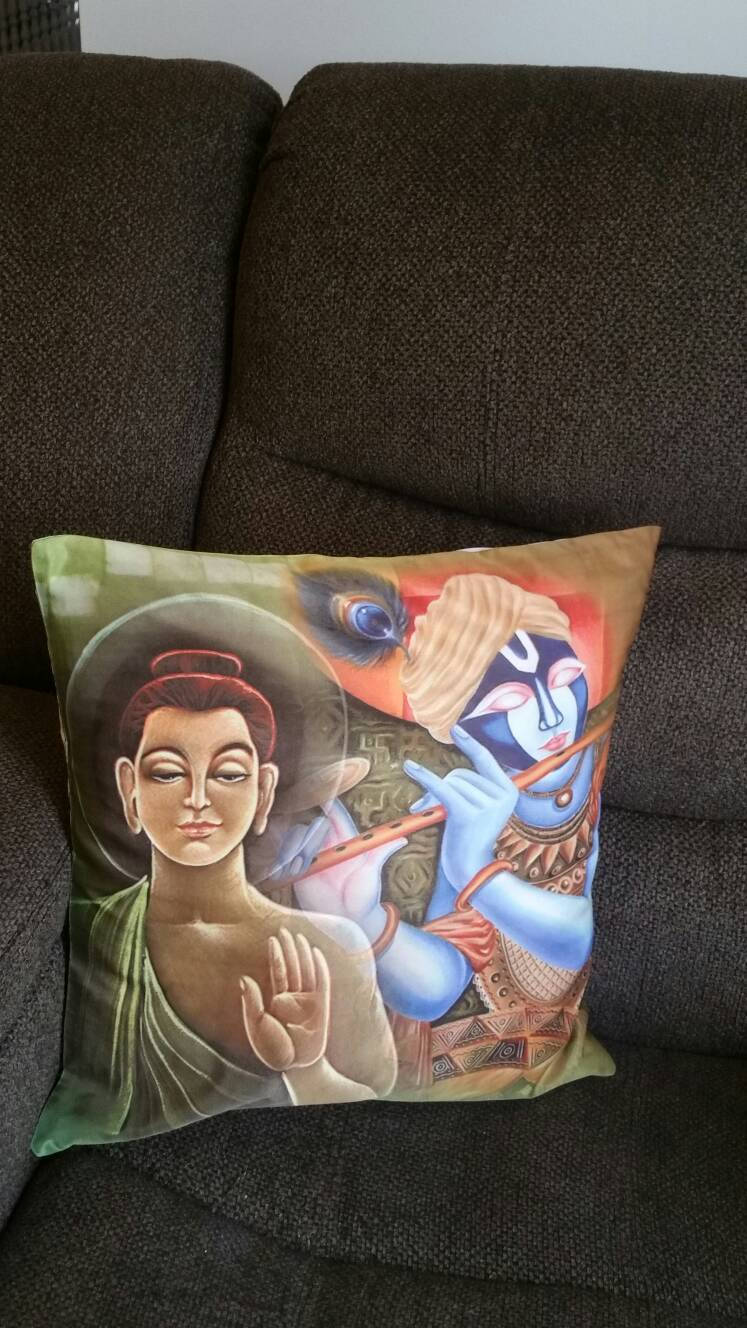 Krishna-Budha Digital print Bohemian Cushion Covers - Rangeelaa- Fairtrade Sustainable Women's ClothingEthnic Cushion Covers