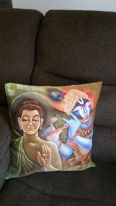Krishna-Budha Digital print Bohemian Cushion Covers - Rangeelaa- Fairtrade Sustainable Women's ClothingEthnic Cushion Covers
