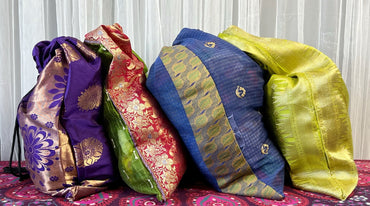 Pack of Four Saree drawstring bags - Rangeelaa- Fairtrade Sustainable Women's Clothing
