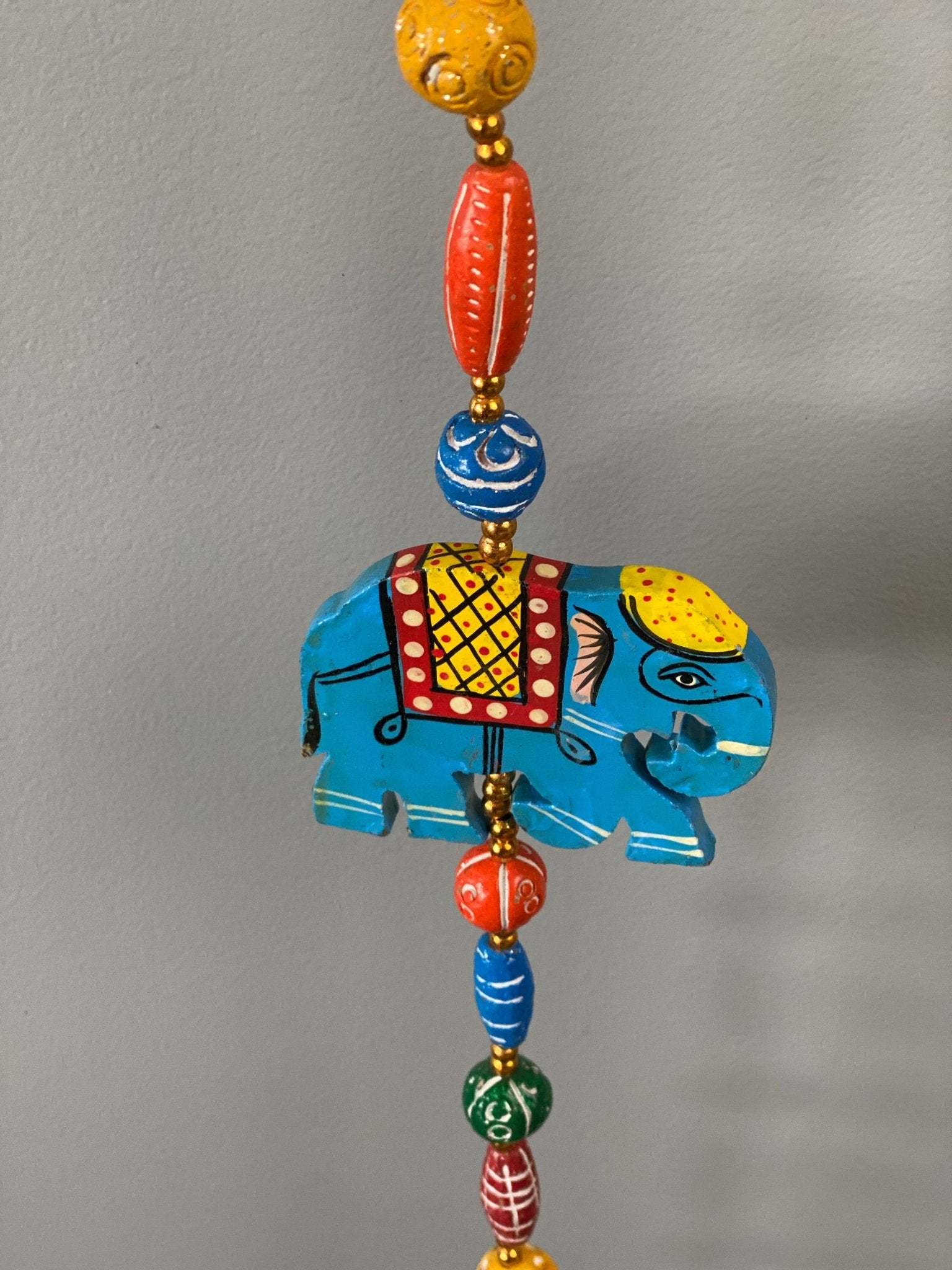 Wooden bead Blue Elephant Motif string garland - Rangeelaa- Fairtrade Sustainable Women's Clothing