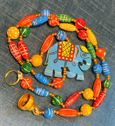 Wooden bead Blue Elephant Motif string garland - Rangeelaa- Fairtrade Sustainable Women's Clothing