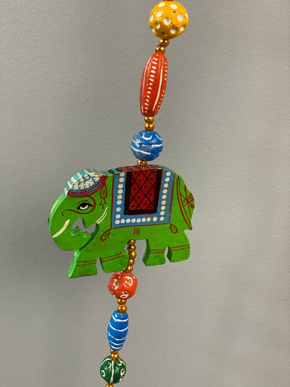 Wooden bead Green Elephant Motif string garland - Rangeelaa- Fairtrade Sustainable Women's Clothing