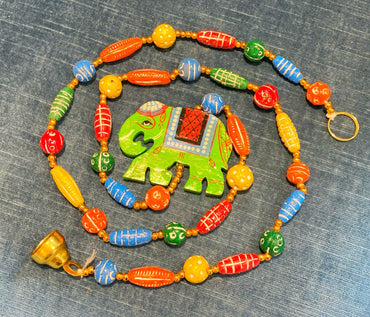 Wooden bead Green Elephant Motif string garland - Rangeelaa- Fairtrade Sustainable Women's Clothing