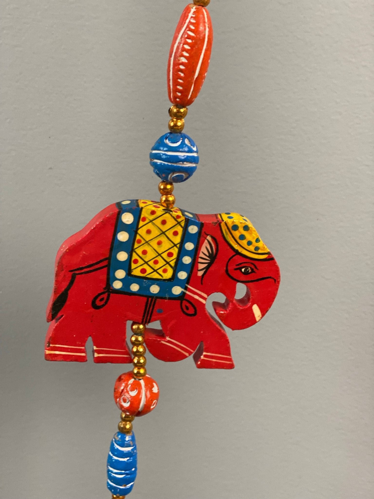 Wooden bead Red Elephant Motif string garland - Rangeelaa- Fairtrade Sustainable Women's Clothing