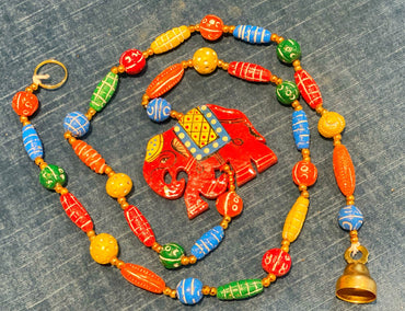 Wooden bead Red Elephant Motif string garland - Rangeelaa- Fairtrade Sustainable Women's Clothing